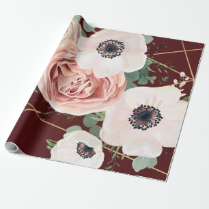 60lb Wrapping Paper Roll Geometric Garden Wine