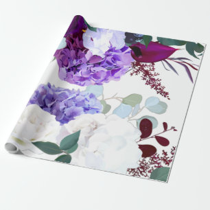 60lb Wrapping Paper Roll Lavender Hibiscus on Whit