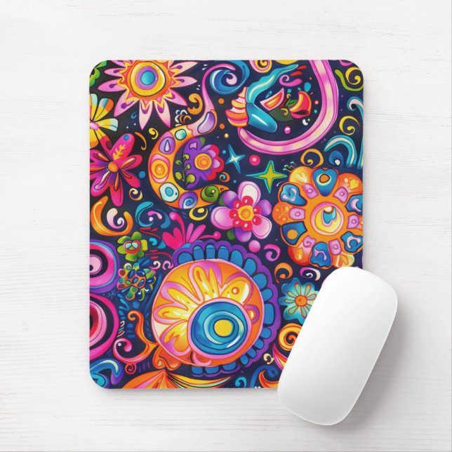 60s 70s Hippy Hippie Psychedelic Mouse Mat (With Mouse)
