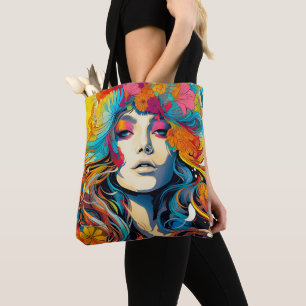 60s 70s Hippy Woman Psychedelic Hippie Tote Bag