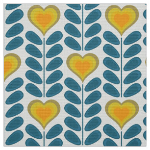 60s 70s mod retro heart flowers v2 fabric
