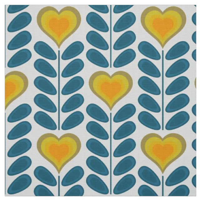 60s 70s mod retro heart flowers v2 fabric (Swatch)