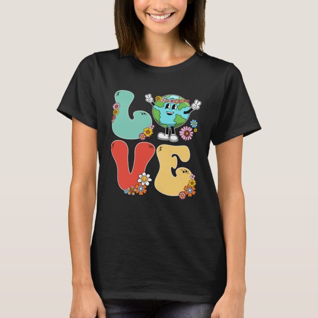 60s 70s Retro Love World Earth Day 2023 Teacher Sc T-Shirt (Front)