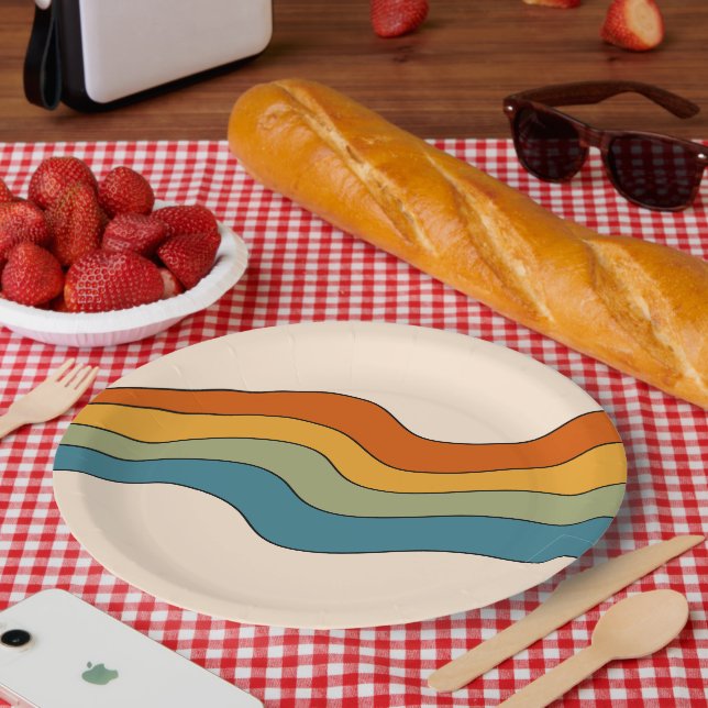 60s 70s Retro stripes Paper Plate (Picnic)