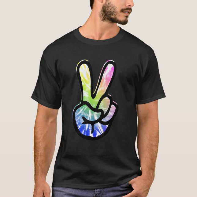 60s 70s Tie Dye Peace Hand Sign   Hippie 1 T-Shirt (Front)