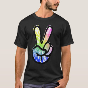 60s 70s Tie Dye Peace Hand Sign   Hippie T-Shirt