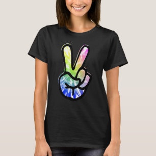60s 70s Tie Dye Peace Hand Sign Hippie T-Shirt
