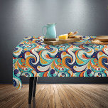 60s 70s Vibe Retro Swirls Abstract Pat#1 ID1069 Tablecloth<br><div class="desc">This 60s inspired swirls abstract design brings a modern twist to the dynamic hippie-era style with it's playful shapes and bold palette of turquoise, golden yellow, navy blue. The colourful composition captures the essence of modern psychedelic patterns. Perfect for a modern kitchen or dining room, this versatile tablecloth design will...</div>