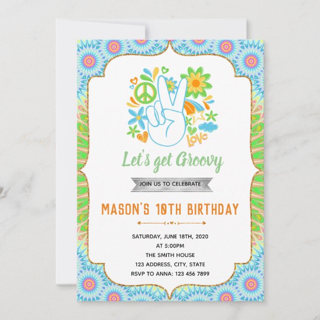 60s boy birthday theme invitation (Front)