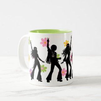 60's Flower Power Hippie Dance Two-Tone Coffee Mug