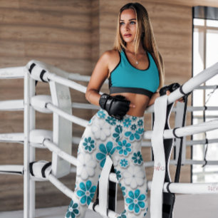 60's Groovy Blue Floral Patterned Leggings