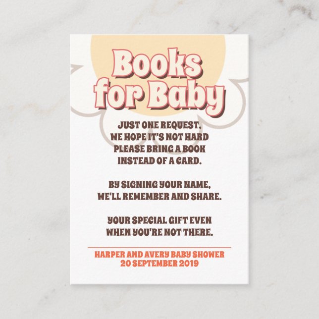 60s Hippie Party Baby Shower - Books For Baby Enclosure Card (Front)