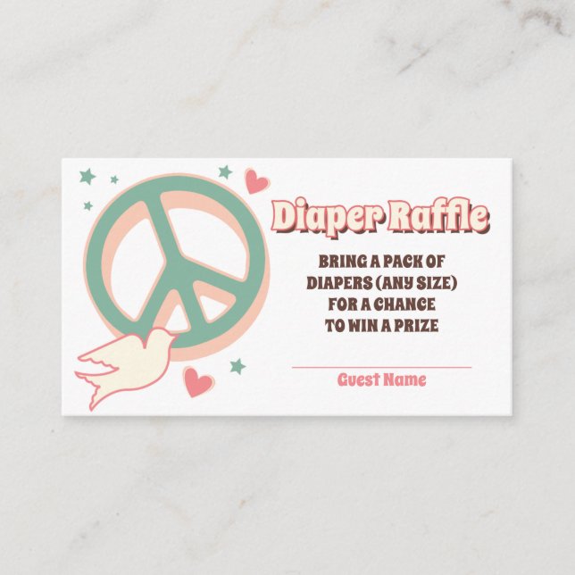 60s Hippie Party Baby Shower - Diaper Raffle  Enclosure Card (Front)