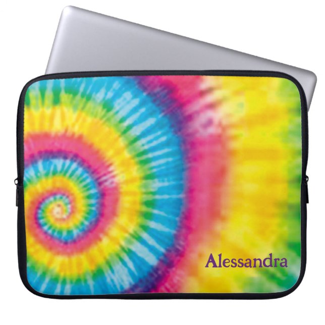 60s Hippie Tie Dye Laptop Sleeve – Personalised  (Front)
