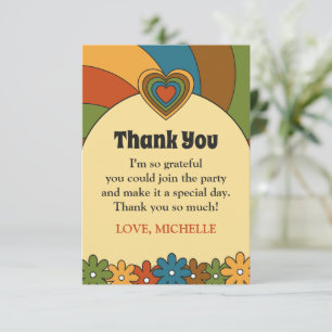 60s Inspired Flowers Waves Hearts in Retro Colors Thank You Card