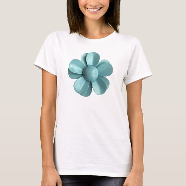 60's MOD Hippie Big Blue Daisy Flower Fashion T-Shirt (Front)