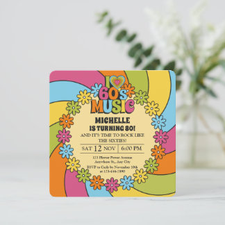 60s Music Birthday Party Retro Groovy Inspired Invitation