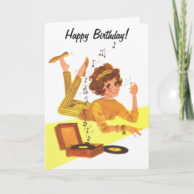 60's Music Girl Happy Birthday Card (Front)