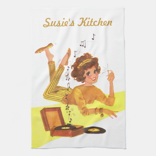 60's Music Girl Tea Towel (Vertical)
