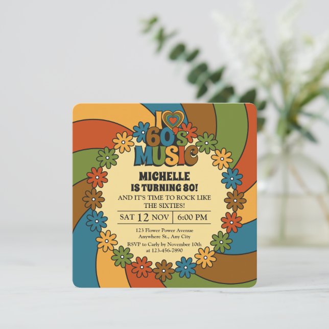 60s Music Retro Groovy Party Sixties Theme Invitation (Standing Front)