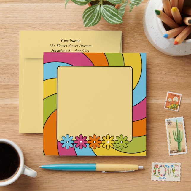 60s Music Themed Birthday Psychedelic Retro Style Envelope (Desk)