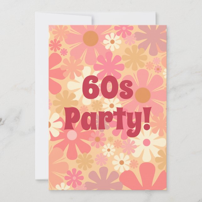 60s Party Retro Floral Pink Invitation (Front)