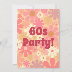 60s Party Retro Floral Pink Invitation