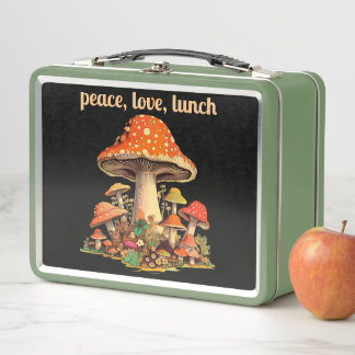 60s Peace Love Mushroom Hippy Metal Lunch Box