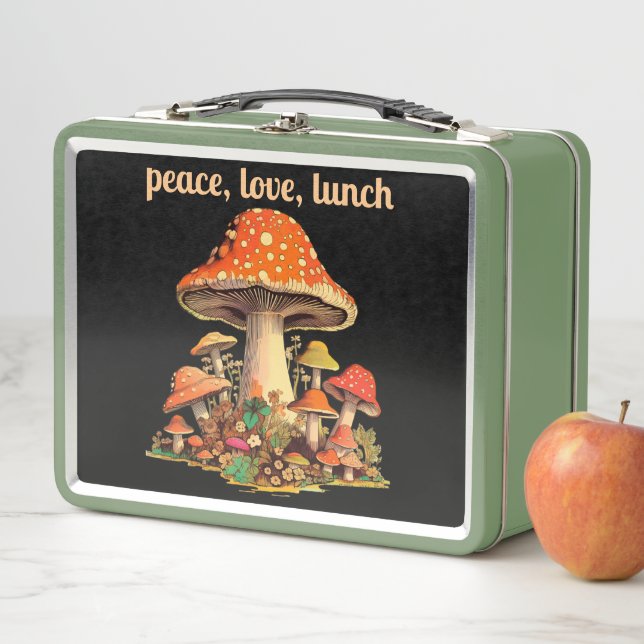 60s Peace Love Mushroom Hippy Metal Lunch Box (In Situ)