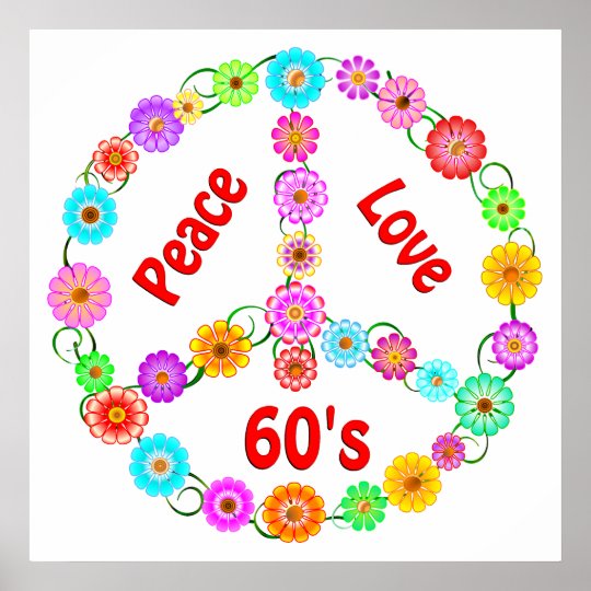 60s Peace Love Poster | Zazzle.co.uk