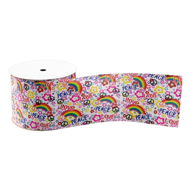 60s Peace Sign Retro Grosgrain Ribbon (Spool)