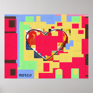 60s Peter Max style Heart collage Painting Poster