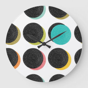 60s Polka Dots: Decorative Vintage Cheer. Large Clock