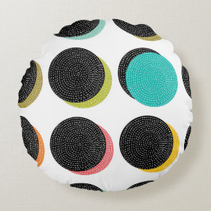 60s Polka Dots: Decorative Vintage Cheer. Round Cushion