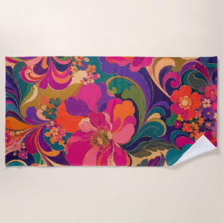 60s Pyschedelic Floral Luxe Jewel Tone Beach Towel