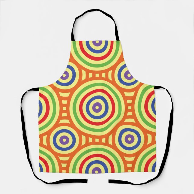 60s Retro Circular Geometric Pattern. Red, Green Apron (Front)