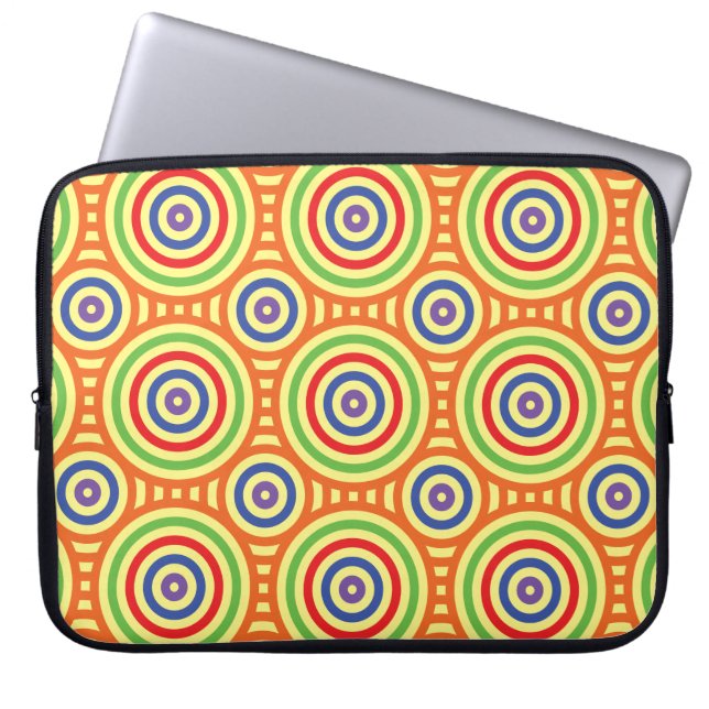 60s Retro Circular Geometric Pattern. Red, Green Laptop Sleeve (Front)