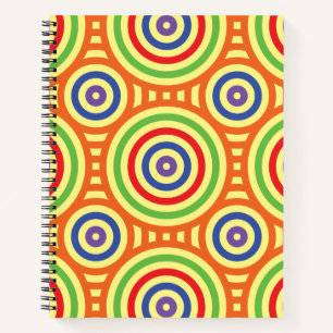 60s Retro Circular Geometric Pattern. Red, Green Notebook