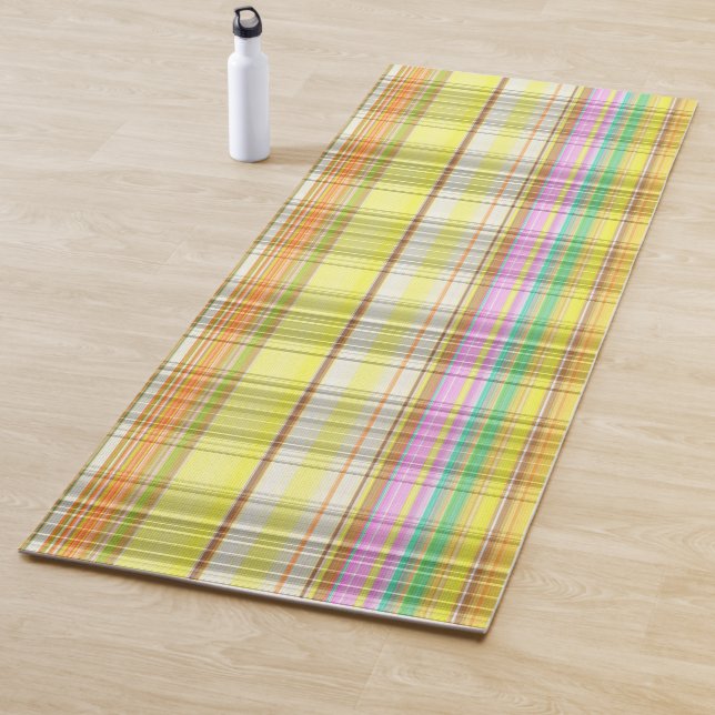 60's Retro Colourful Plaid Yellow Pink Mint Orange Yoga Mat (In Situ)