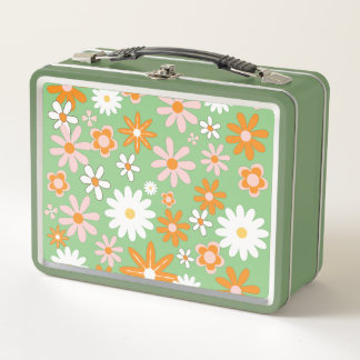 60s Retro Kitchen Flower Avocado Metal Lunch Box