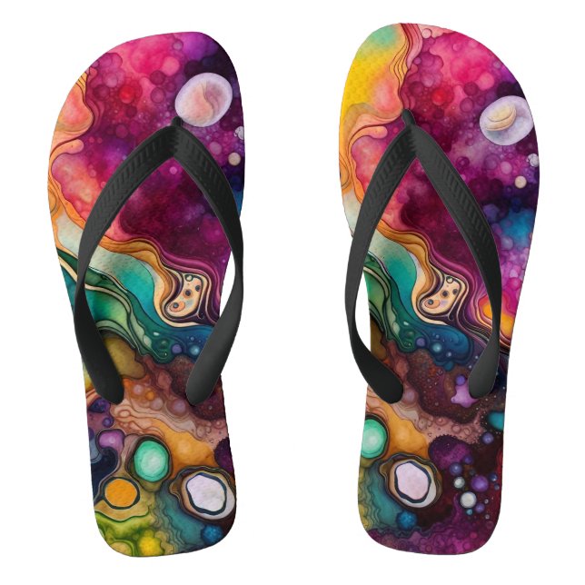 60s Retro Tye Die 70s Hippy Flip Flops (Footbed)
