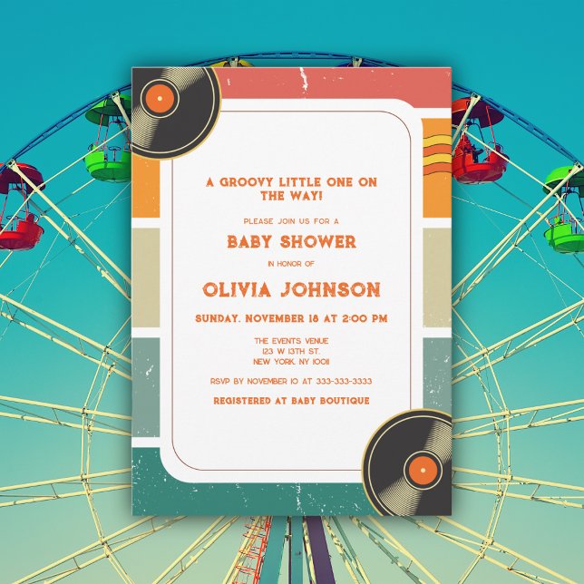 60s Retro Vinyl Groovy Baby Shower Invitation (Creator Uploaded)