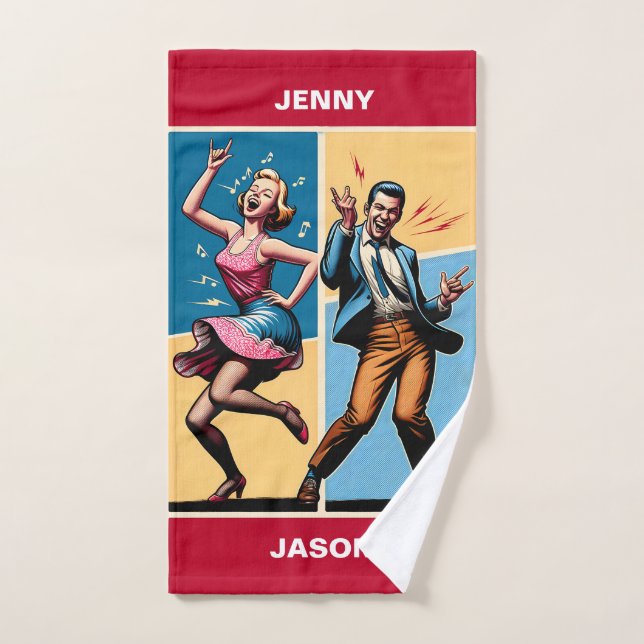 60's Rock N' Roll Customizable Gift for Parents Bath Towel Set (Hand Towel)
