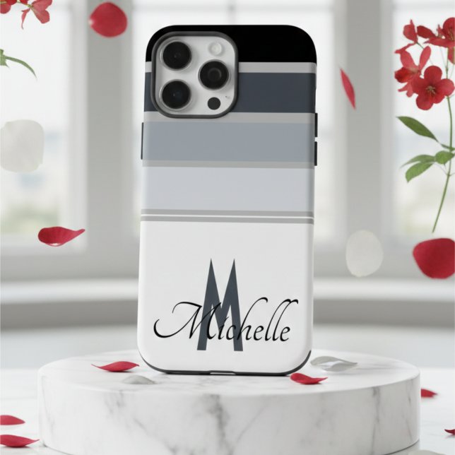 60s stylish monochromatic Stripe pattern monogram Case-Mate iPhone Case (Creator Uploaded)