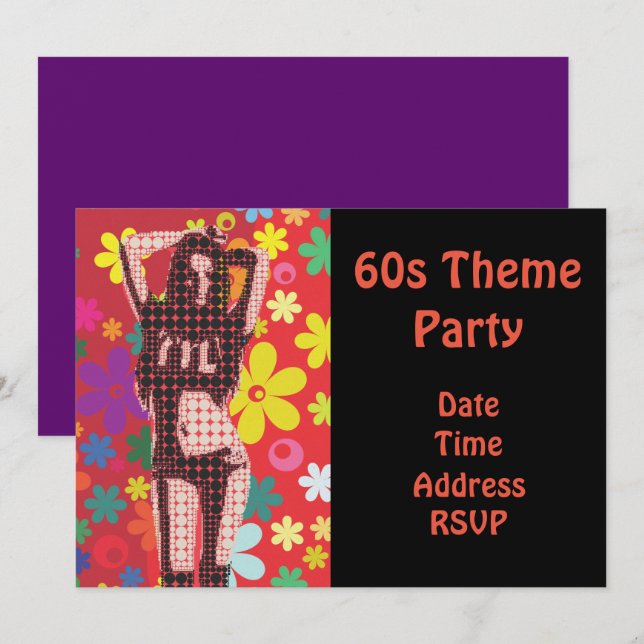 60s theme flower power party invitation (Front/Back)