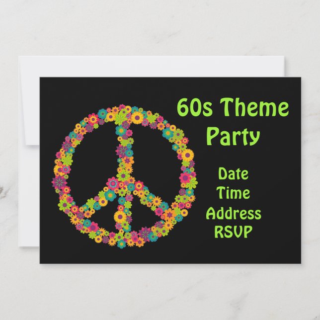 60s theme flower power party invitation (Front)