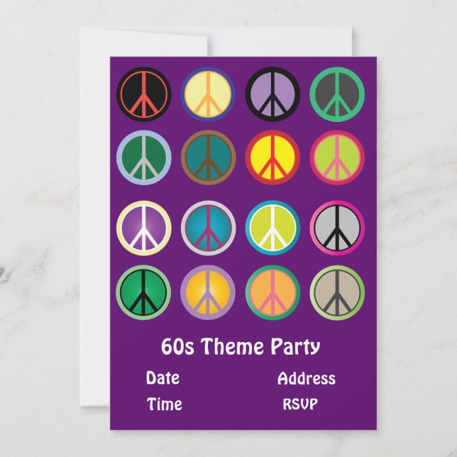 60s theme peace sign hippy party invitation (Front)