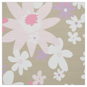 60s vintage flower pattern on khaki fabric