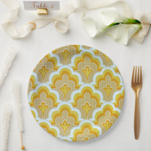 60's vintage mustard yellow patterned paper plate