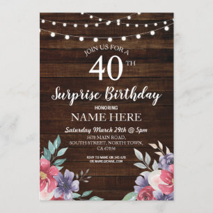 60th 50th 40th Birthday Party Wood Floral Invite